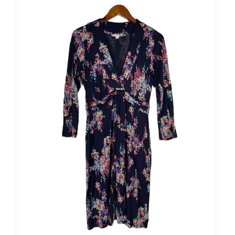 Boden Navy Floral Jersey Dress 3/4 Sleeve Knee Length Stretch Knit Size 6